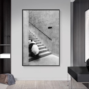 饰画工业风样板间软装 黑白熊猫玄关装 挂画动物图案走廊过道墙壁画