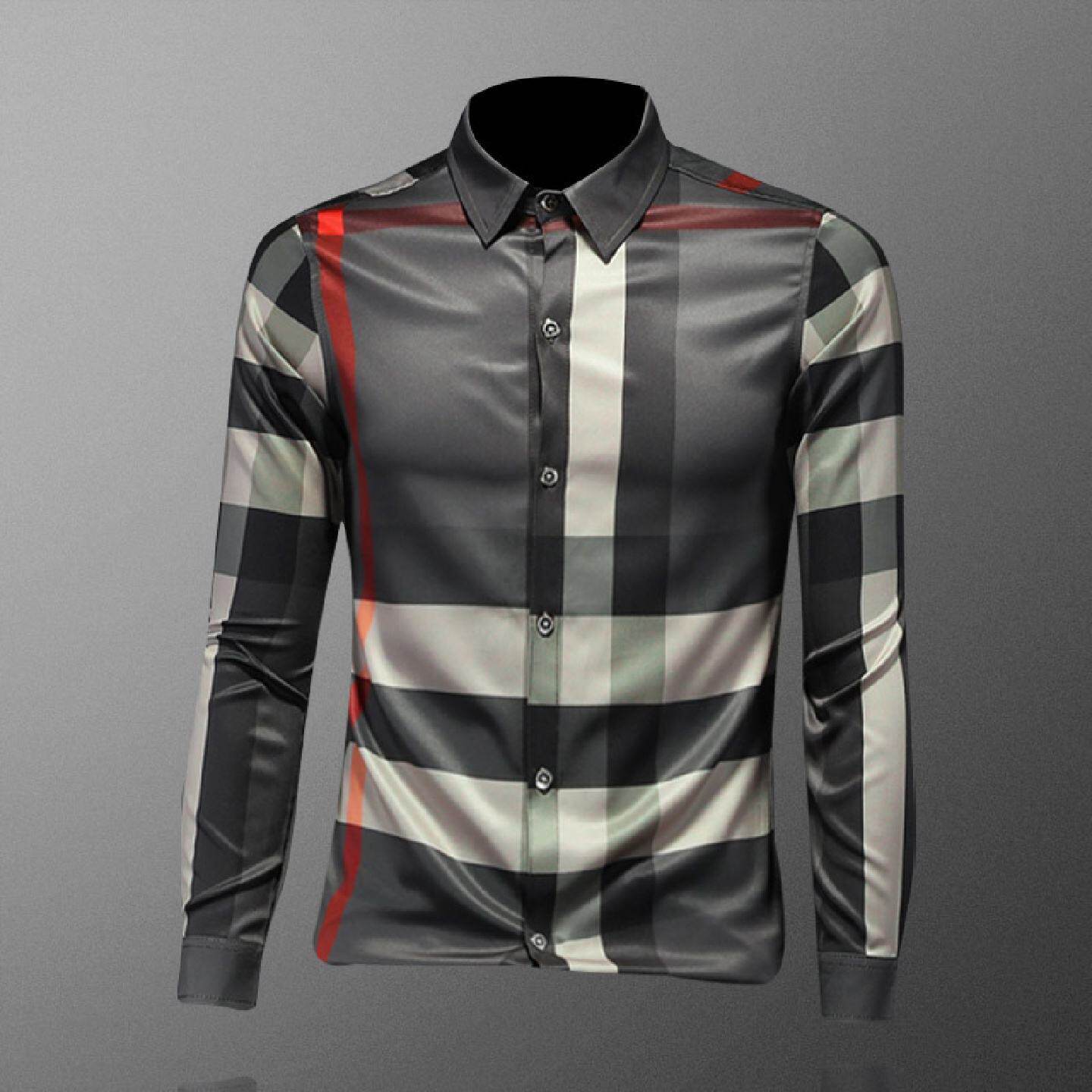 2026秋季男装长袖衬衫新款商务休闲格子衬衣韩版修身潮流大码寸衣