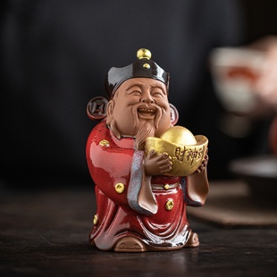 复古陶瓷财神爷摆件创意家用乔迁送礼客厅办公桌面茶室装 中式 饰品
