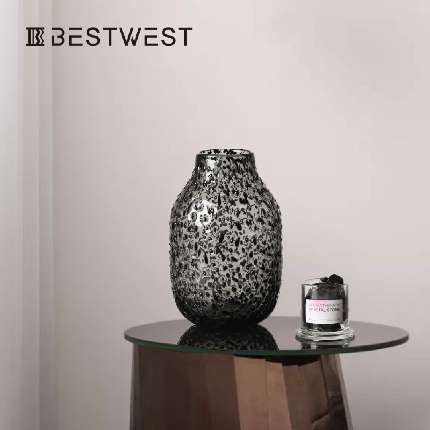 Bestwest彩色水墨黑色斑点水培玻璃花瓶样板间花器软装饰品花器