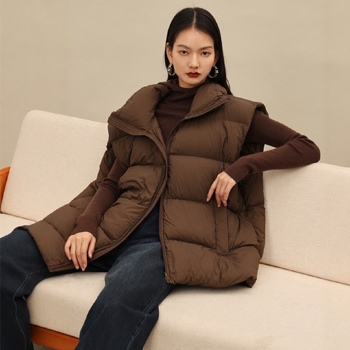 2025秋冬新款立领羽绒马甲女外穿宽松加厚白鸭绒背心坎肩马夹外套