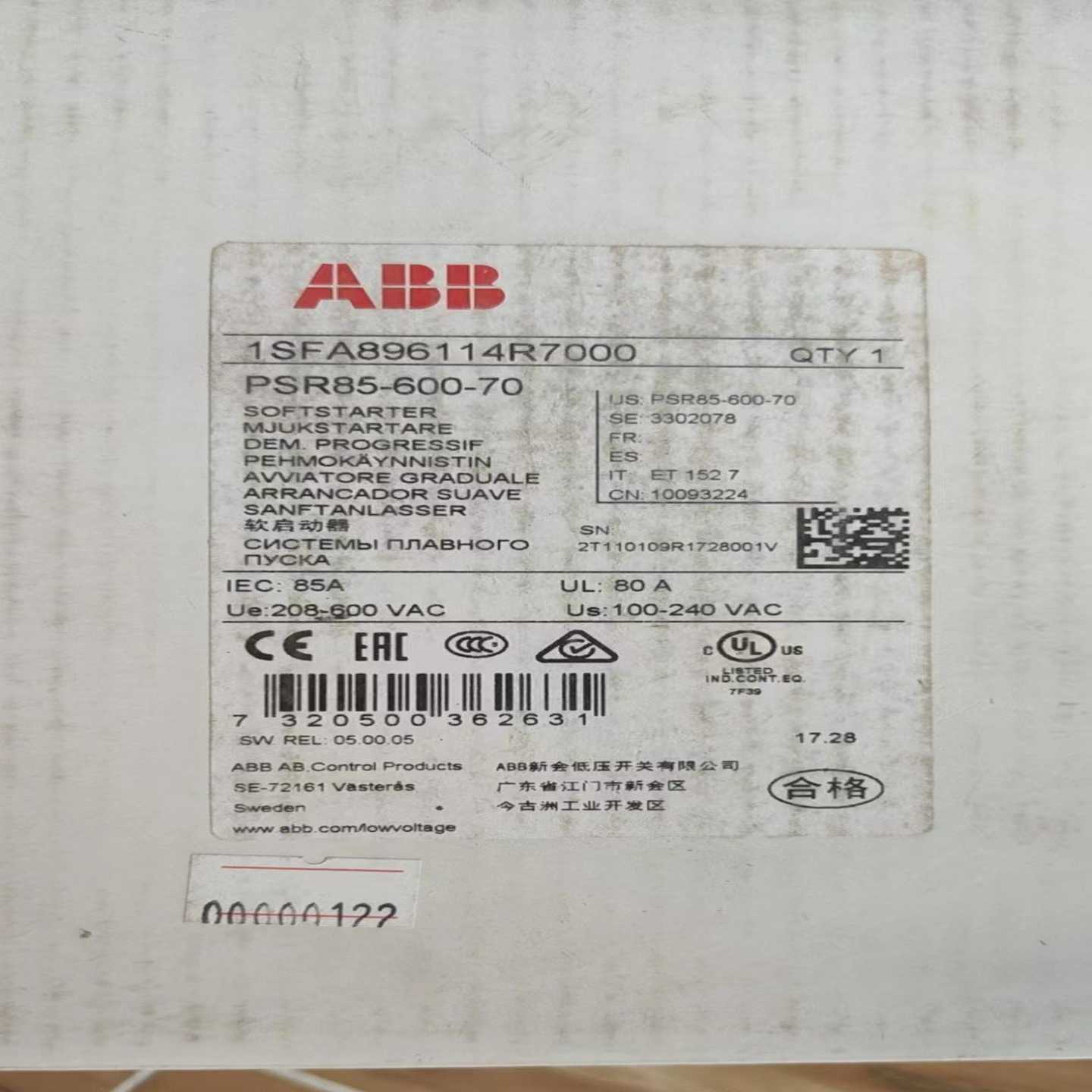询价ABB软启动器PSR3-600-701.5KW2507