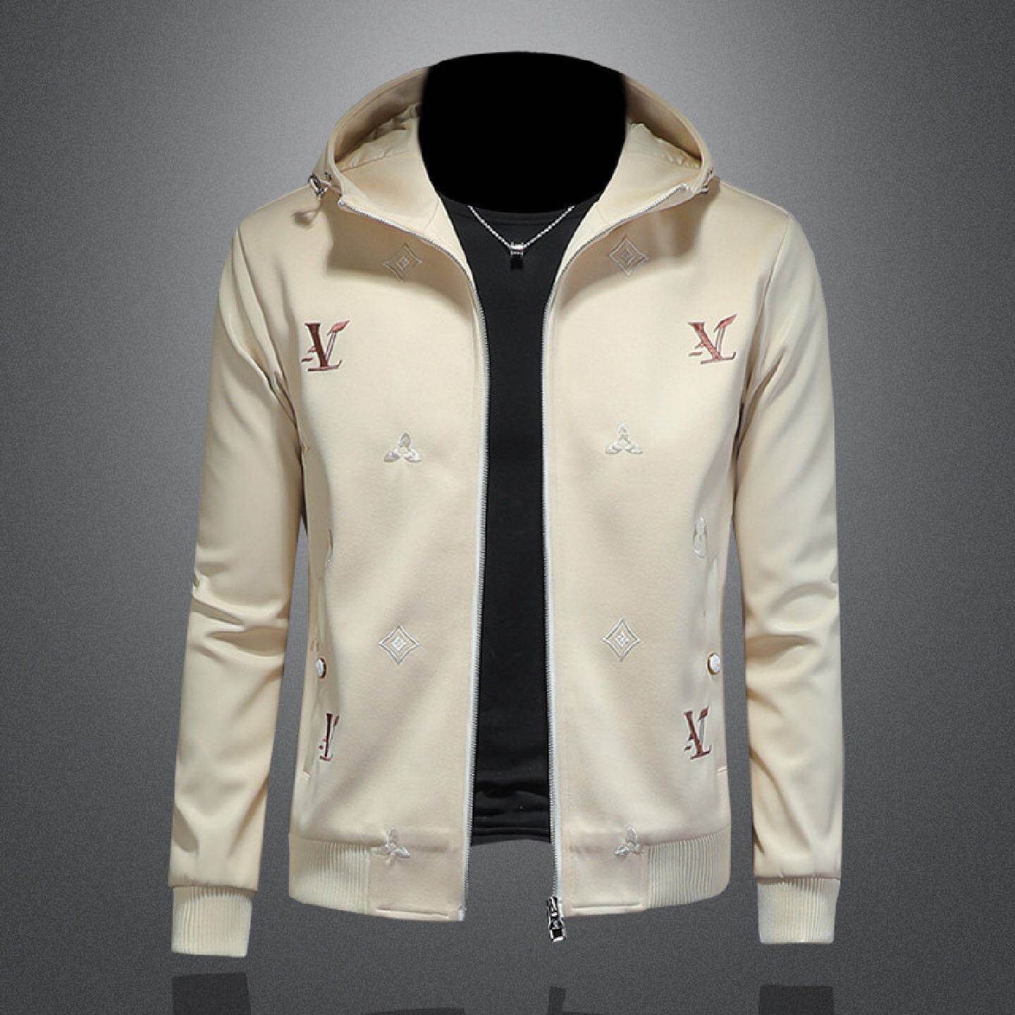 春季连帽夹克男士高端刺绣休闲拉链衫欧洲站潮牌大码青年外套潮男