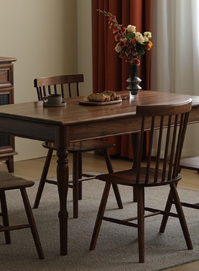 黑胡桃木餐桌北欧简约原木大板桌现代中式定制全实木茶桌洽谈桌子