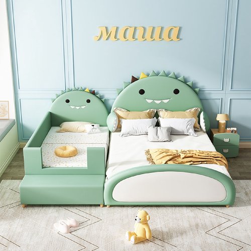 恐龙儿童拼接床男孩女孩实木软包拼接床边加宽储物儿童床