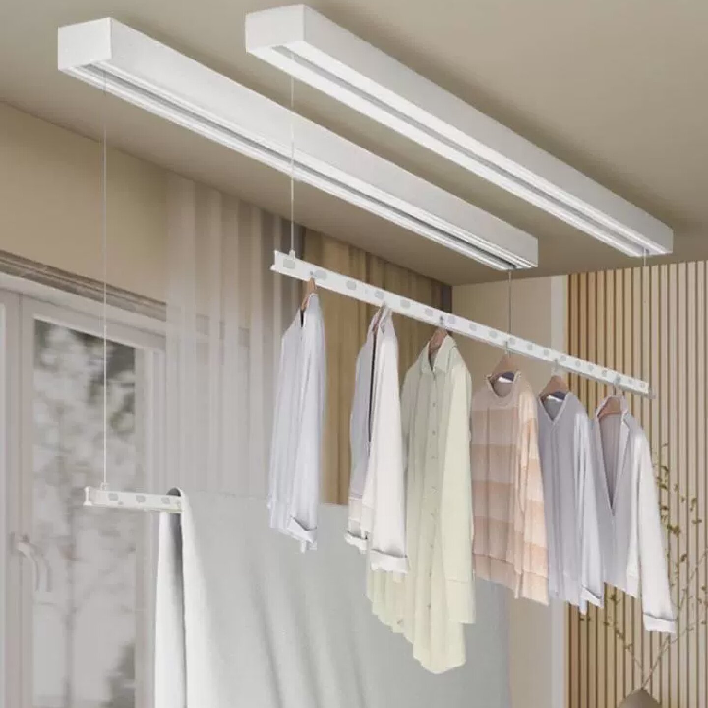 明装单杆电动晾衣架隐形阳台嵌入式隐藏遥控自动升降智能晾衣机杆