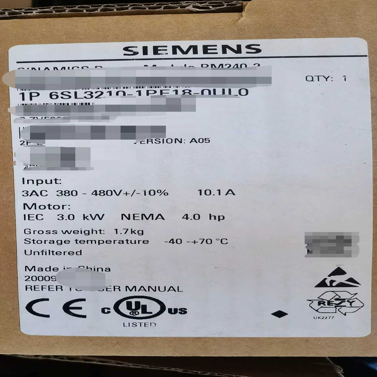 6SL3210-1PE18-0UL0原包装,,需询价