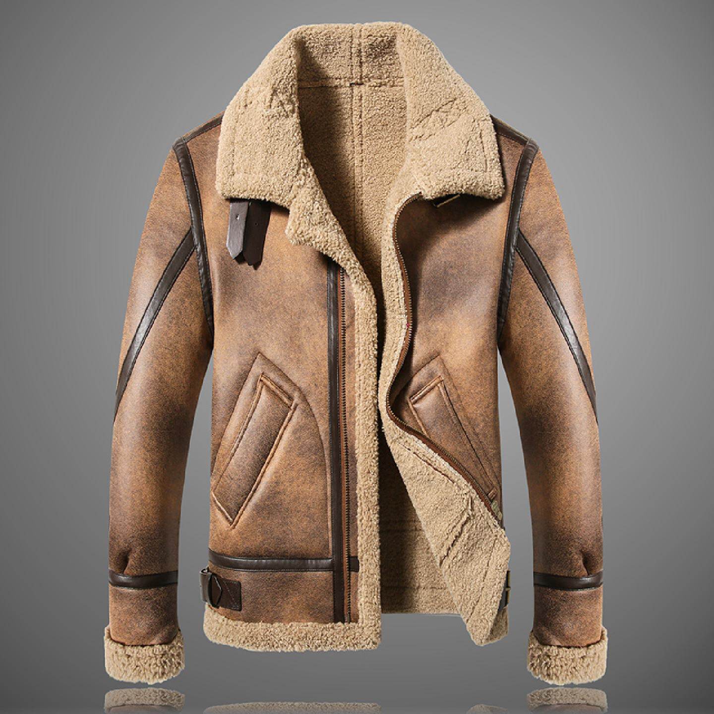 皮毛一体夹克男装冬季新款加绒加厚麂皮绒羊羔绒大码棉服休闲外套