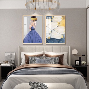 饰画现代简约主卧房间背景墙酒店宾馆温馨美女人物挂画 卧室床头装