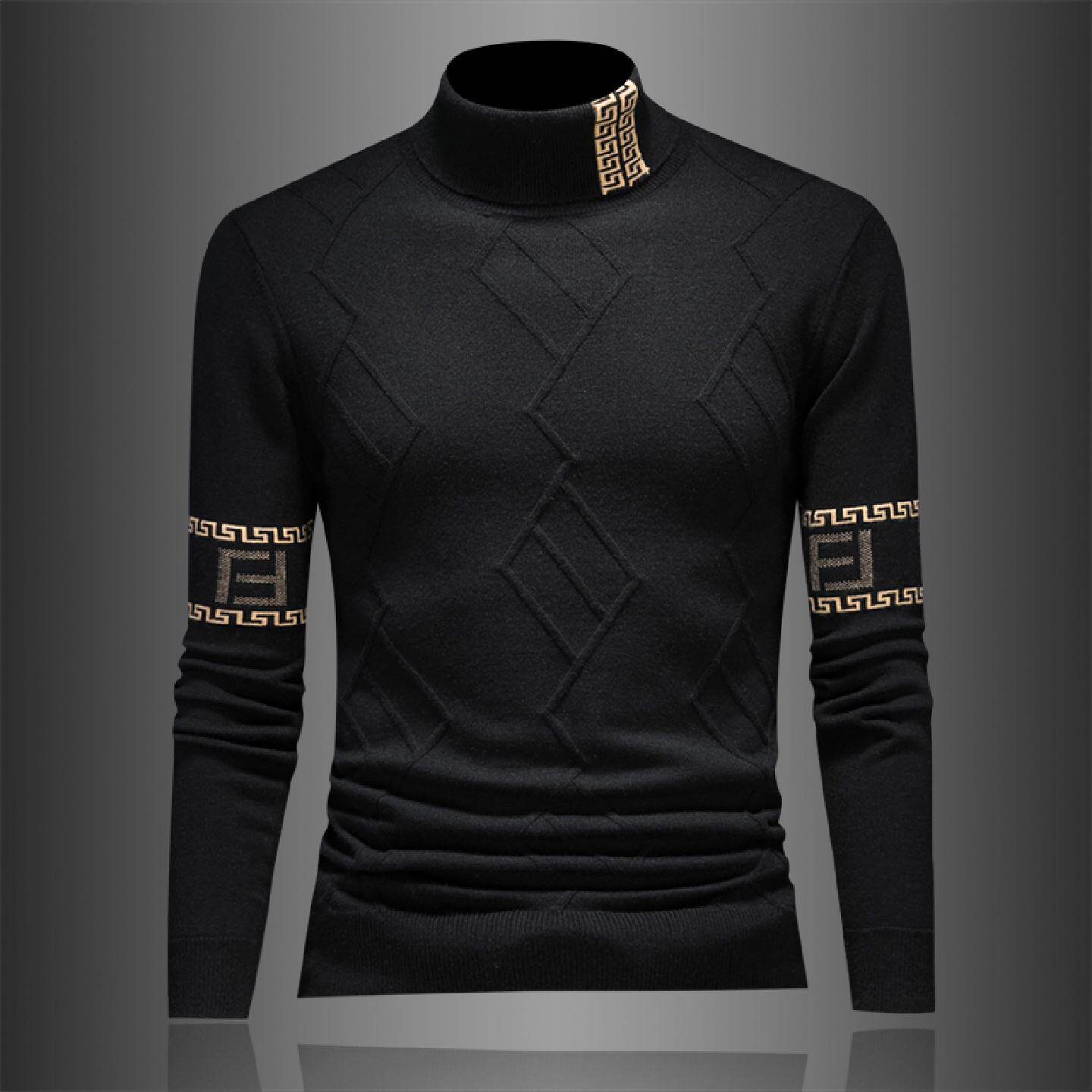 欧洲站提花高领羊毛打底衫男装冬季新款加厚保暖休闲内搭针织毛衣