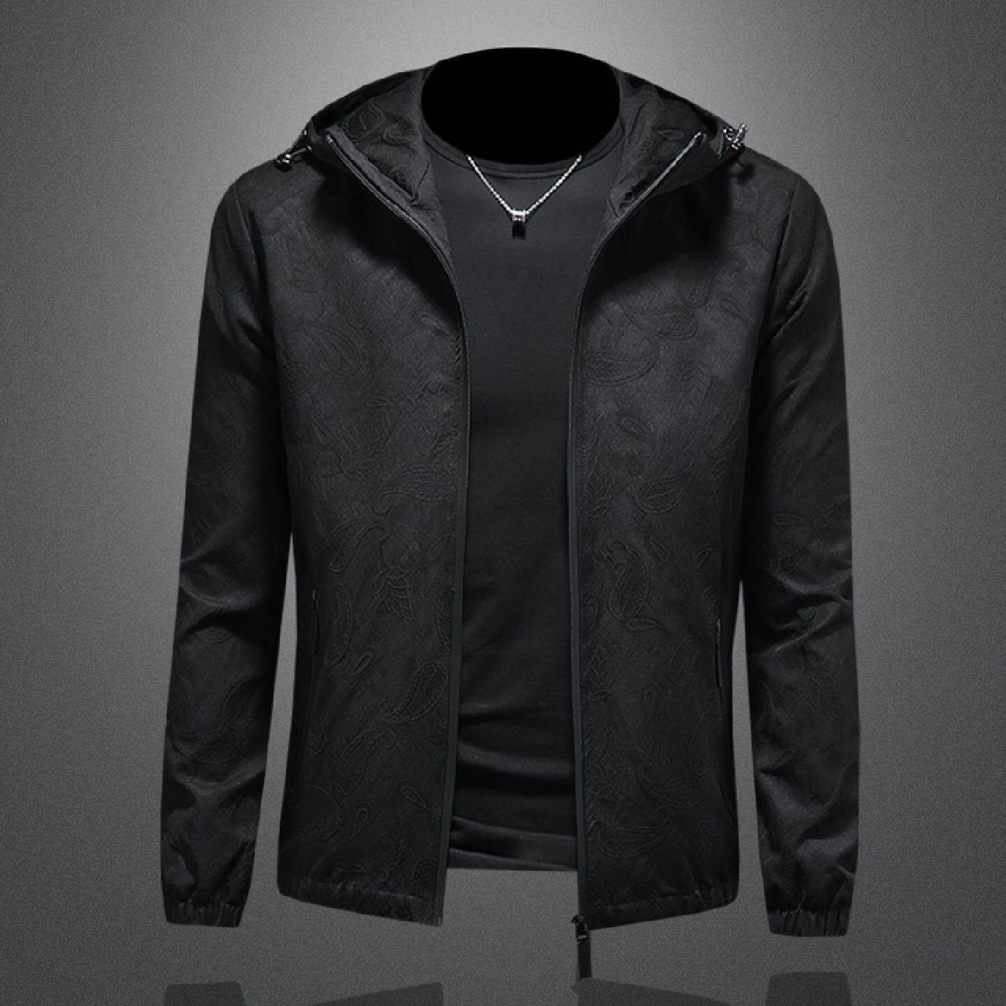 欧货连帽夹克男士黑色外套高级感秋冬新款休闲轻熟修身时尚上衣潮