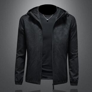 欧货连帽夹克男士黑色外套高级感秋冬新款休闲轻熟修身时尚上衣潮