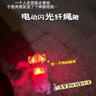 电动闪光纤绳猪可发声发光玩具创意玩具个性搞笑儿童生日礼物小猪