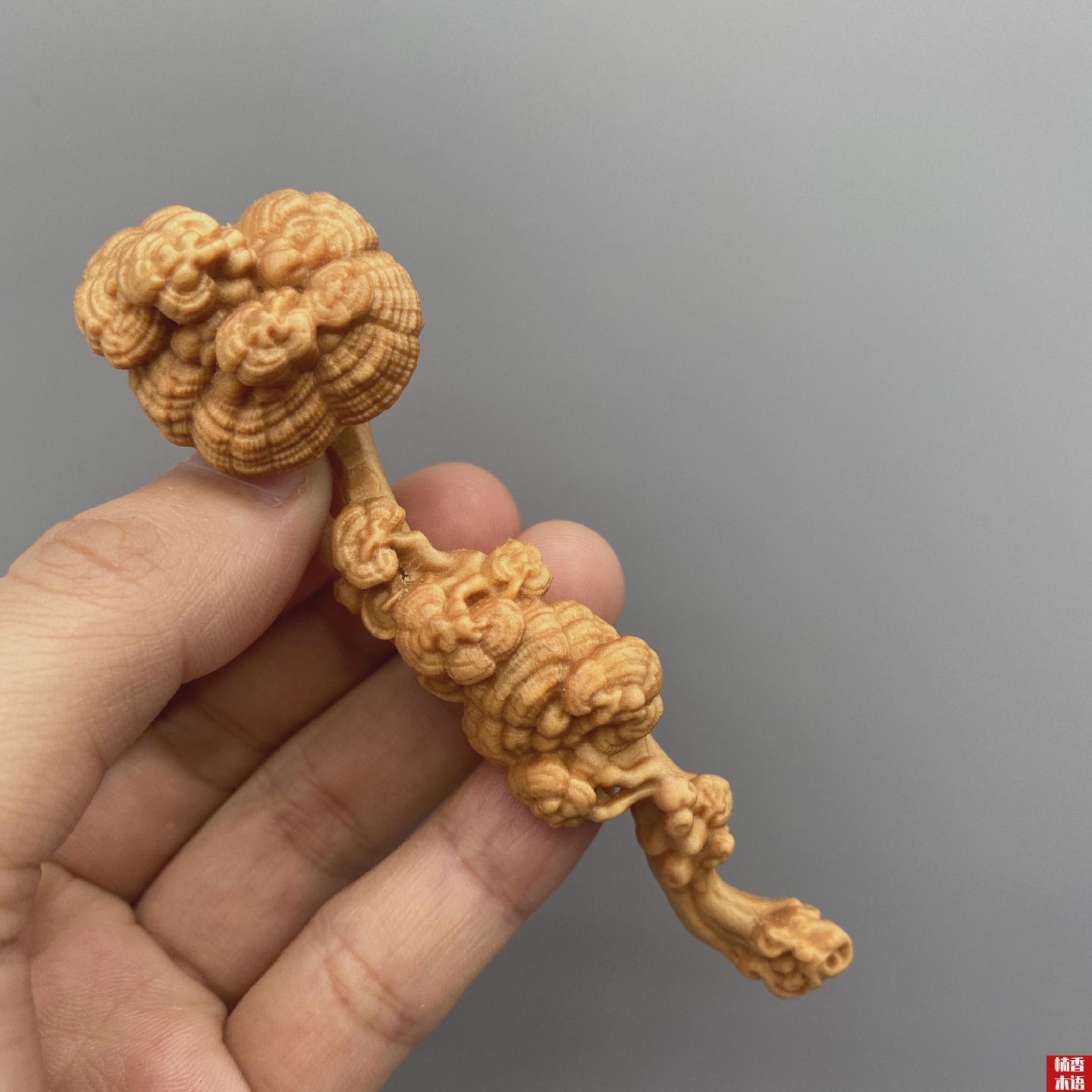 崖柏黄杨木雕刻灵芝如意实木创意手把件随身盘玩家居桌面装饰摆饰