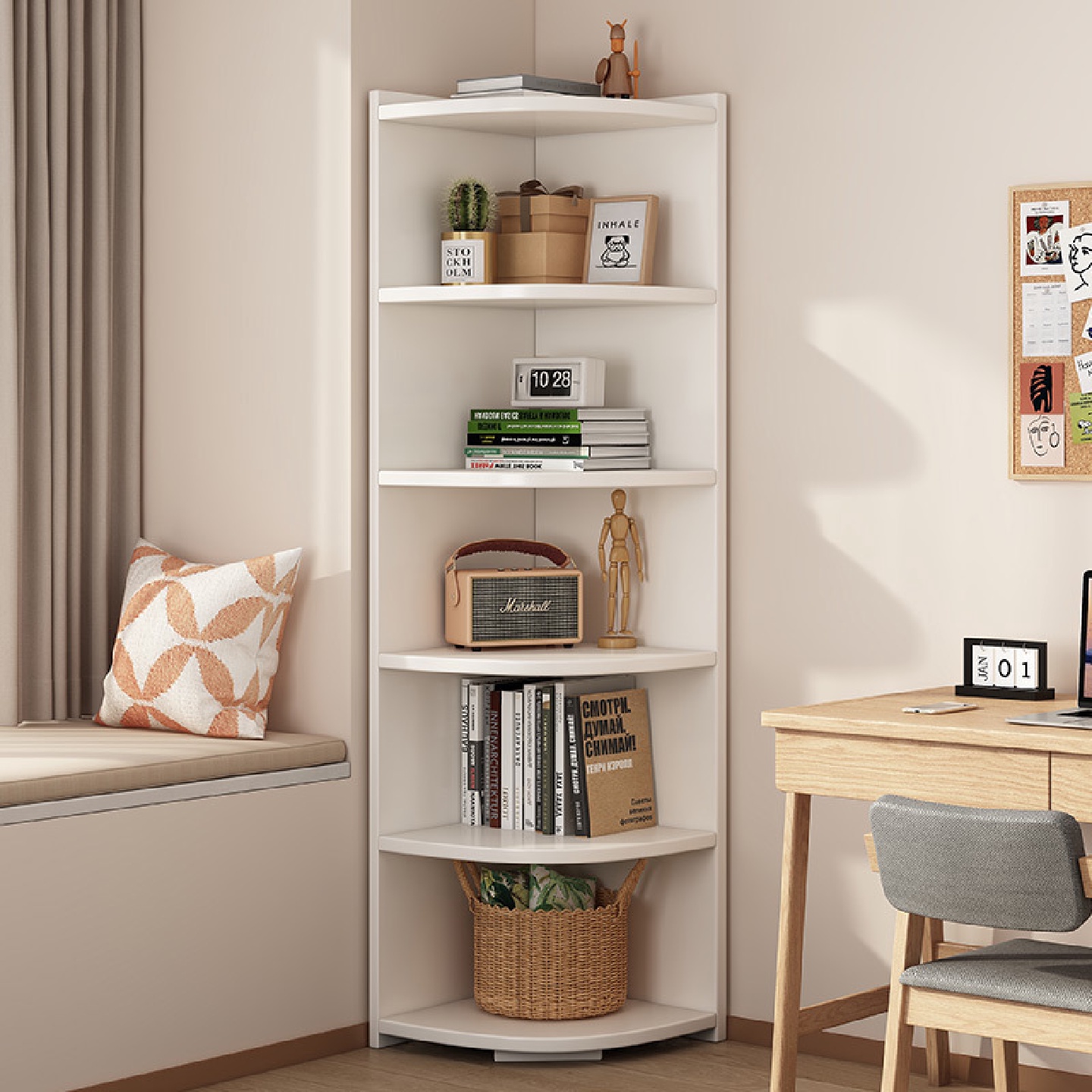 书架落地式靠墙多层收纳储物柜家用转角柜客厅墙角展示架学生书柜