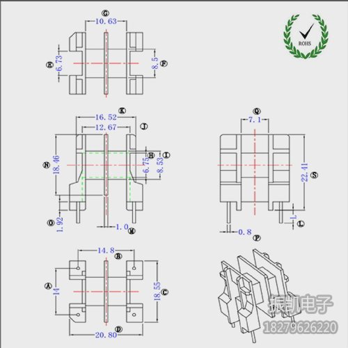EE25卧式22双槽高频变压器骨架电木骨架滤波不含铁氧体磁芯