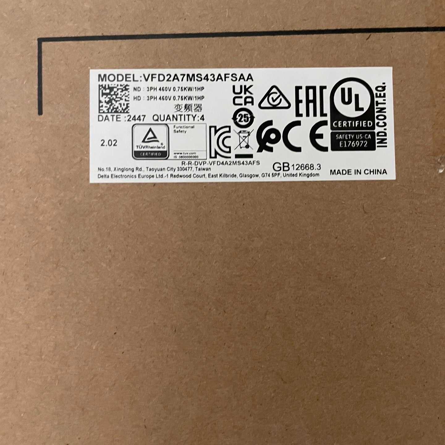 VFD2A7MS43AFSAA台达变频器，的，原包装询价