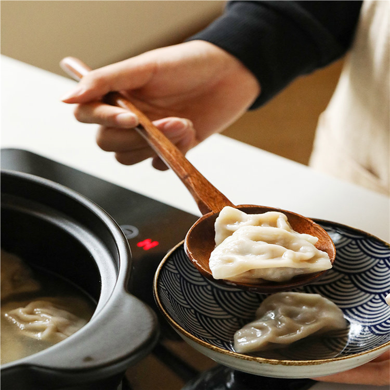 日式木勺子长柄饭勺木质家用汤勺大号圆形厨房拉面勺子龟甲大