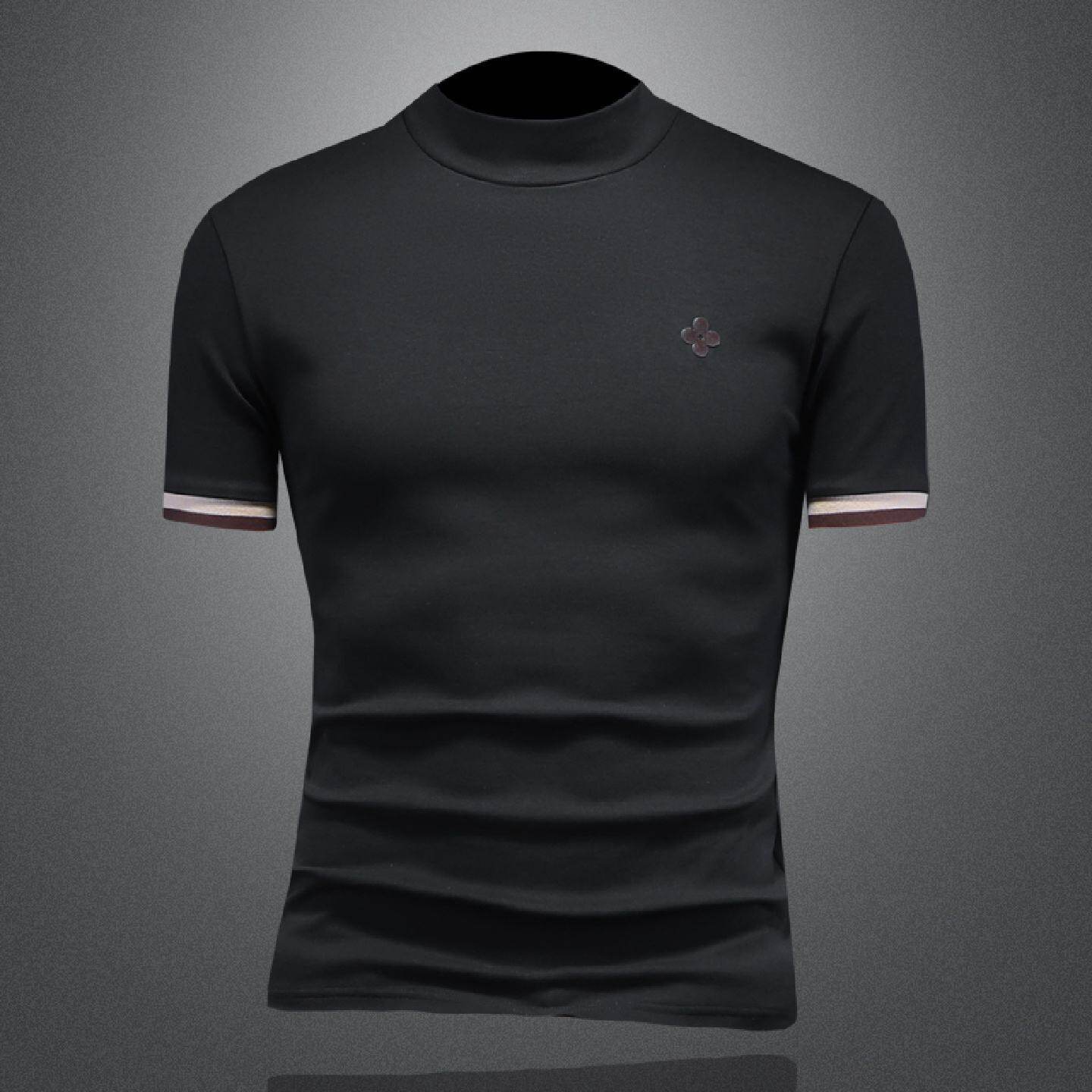 简约纯色半高领加绒打底衫男秋冬季新款弹力修身中领短袖加厚恤潮