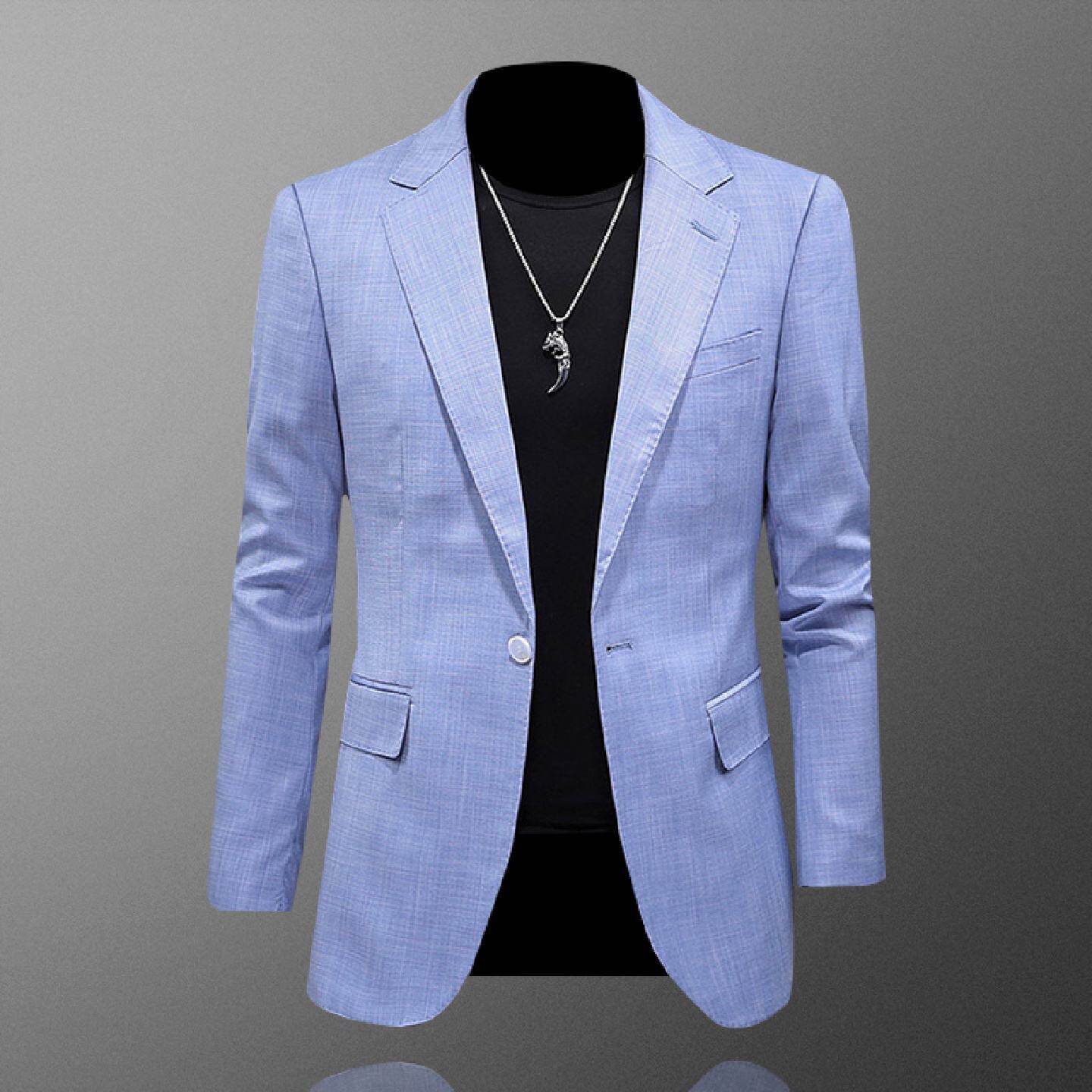 2026西装外套男士春秋新款商务休闲修身大尺码浅蓝薄款西服上衣便