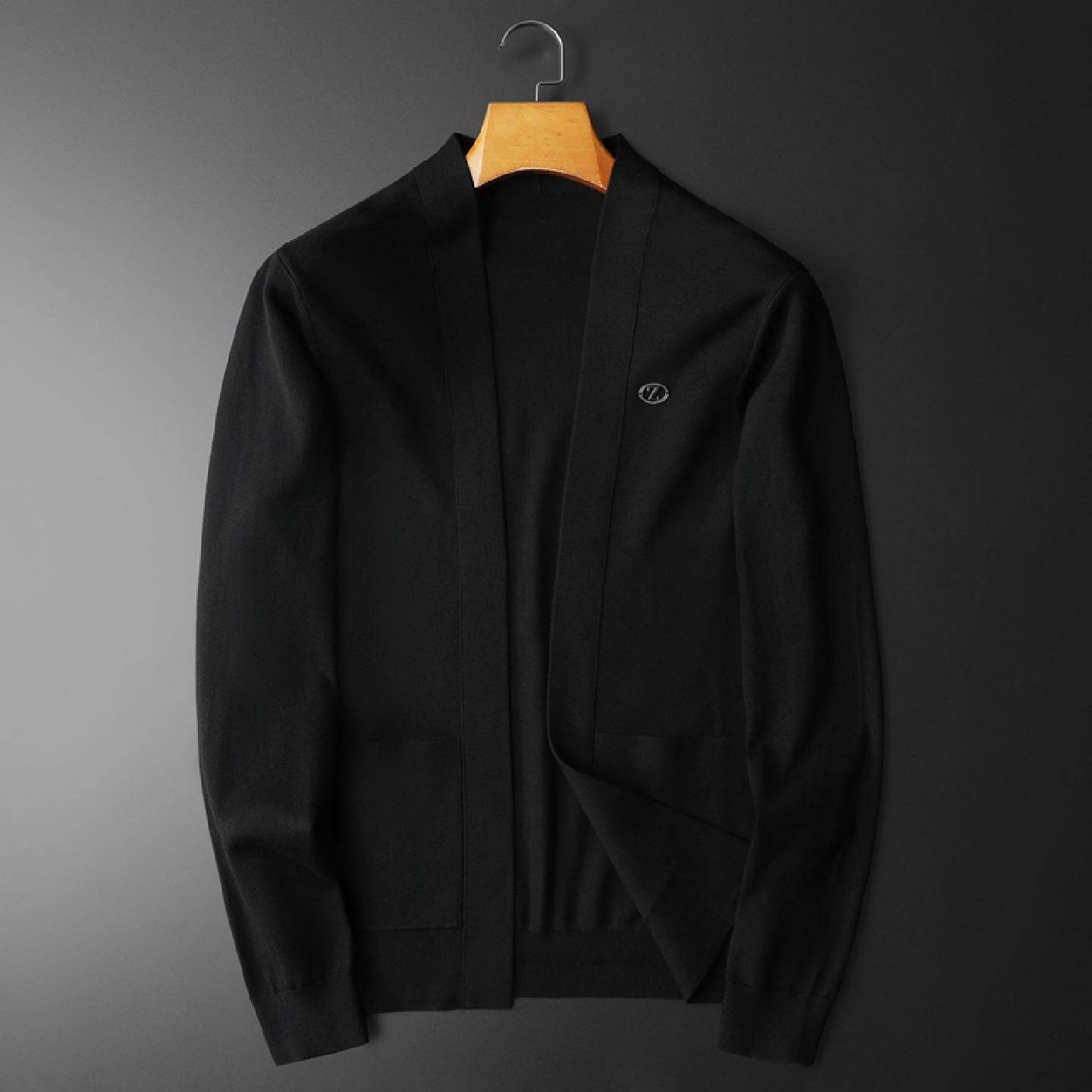 欧洲站潮牌针织外套男士简约纯色加厚秋冬天丝毛衣开衫欧货修身男