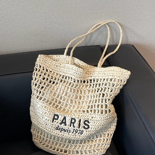 网红爆款 旅游度假风沙滩包大容量单肩托特包 编织草编包女2025新款
