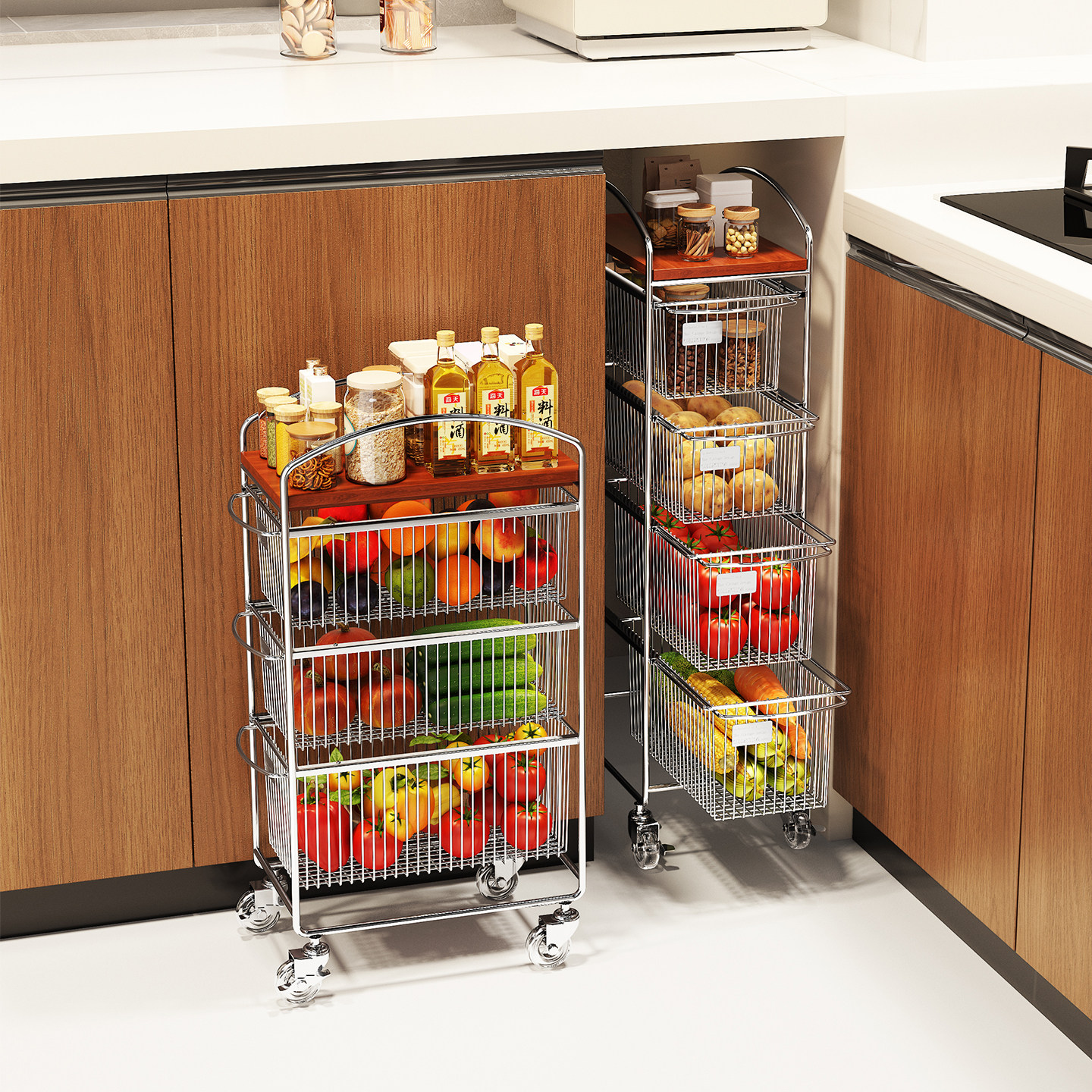 厨房蔬菜置物架落地多层整体橱柜内分层置物架多功能抽拉式收纳调,厨房/烹饪用具,果蔬置物架/篮/框,淘宝优惠券,粉丝福利购,淘宝优惠卷