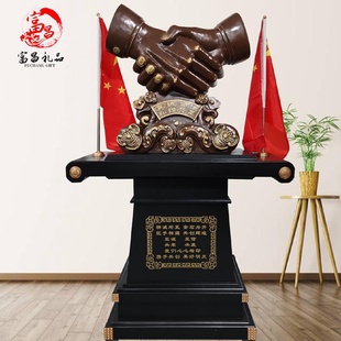 握手摆件合作共赢落地纯铜工艺品公司办公室商务乔迁庆典开业礼品