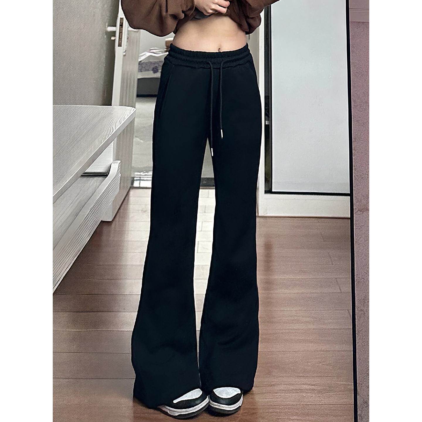 梨型身材微喇休闲裤女春季新款胖妹妹mm高腰遮胯显瘦弹力喇叭裤子