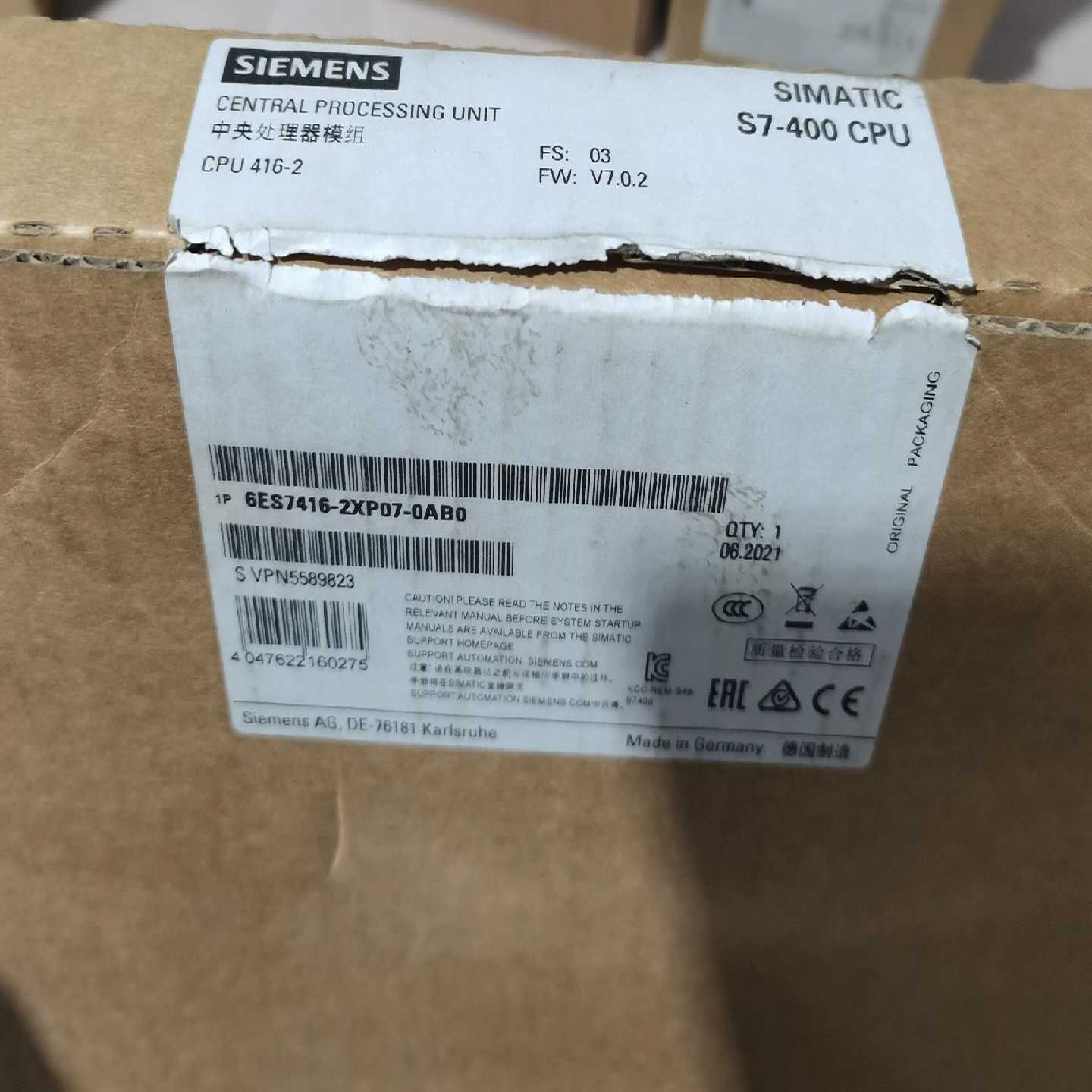 西门子6ES7416-2XP07-0AB0，全新原装仅开封未--议价商品