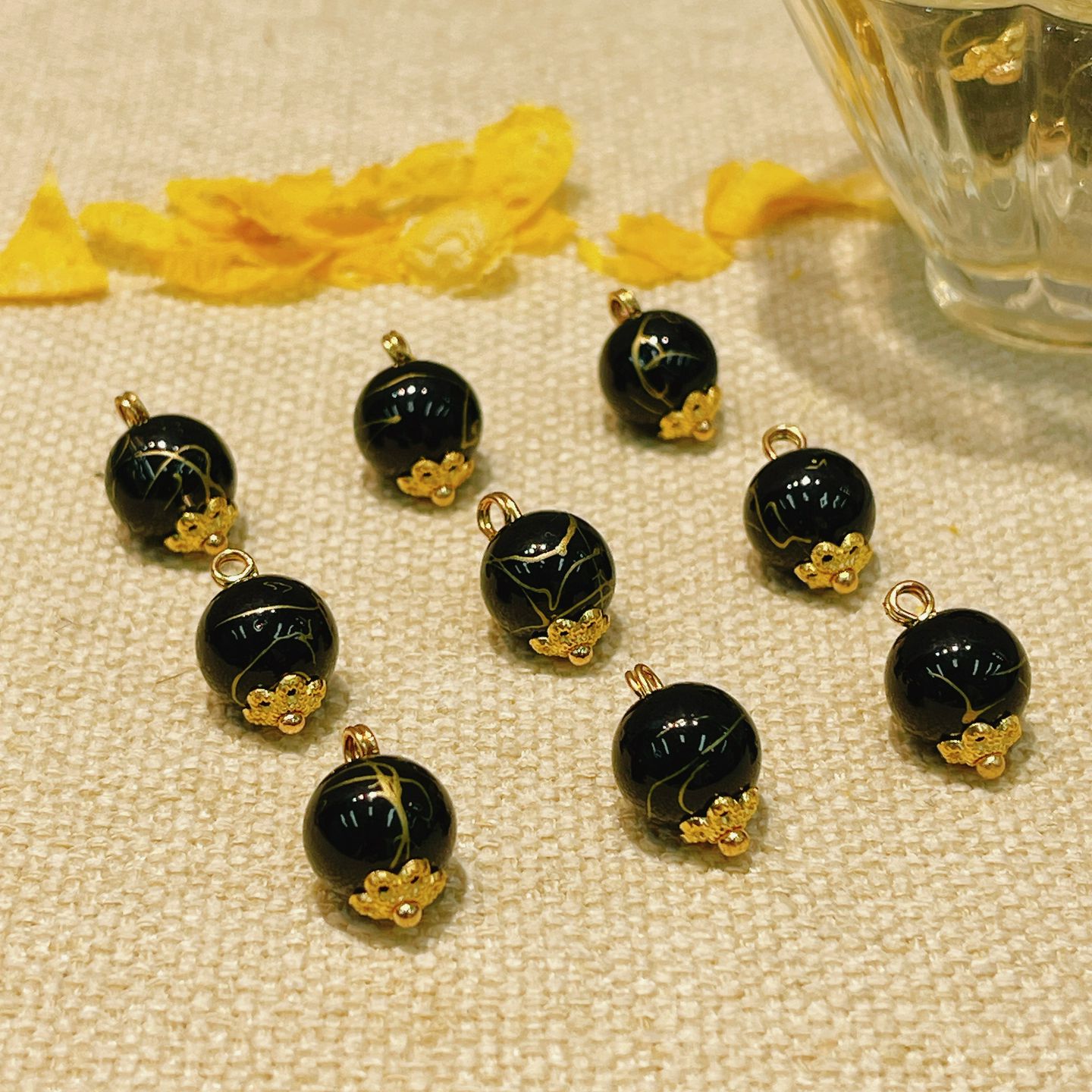 新中式国风汉服旗袍辅料10mm黑金箔丝圆珠纽扣
