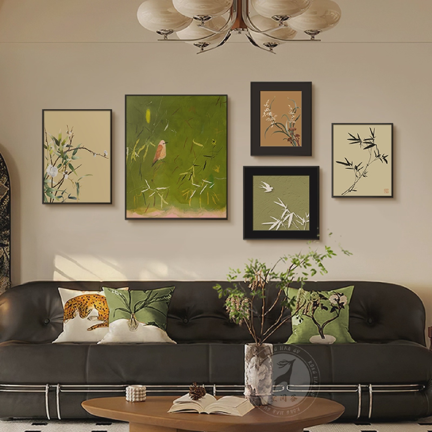 宋代美学客厅装饰画法式复古沙发背景组合壁画南洋中古风卧室挂画