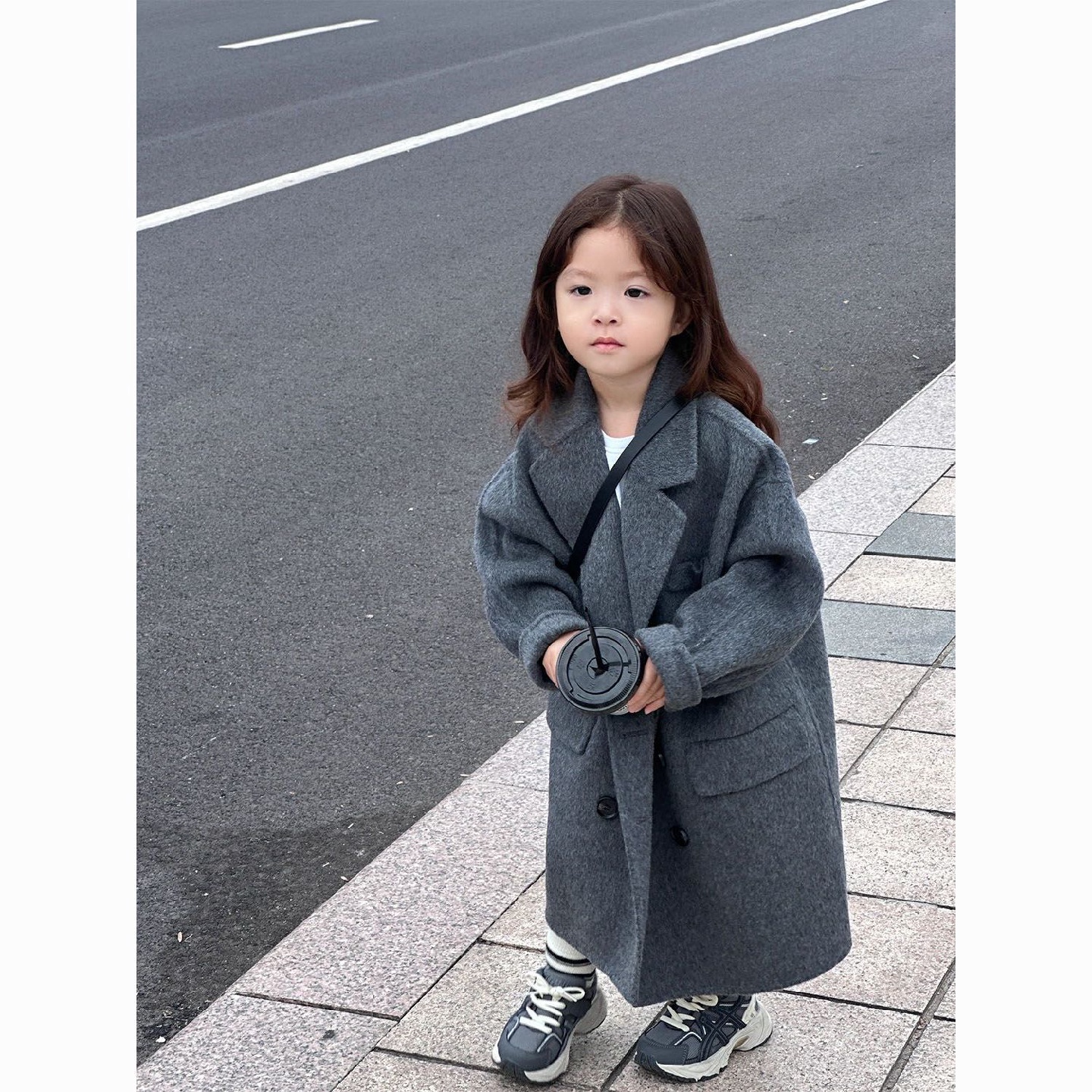 韩系男女童2025秋冬新款中长款灰色呢大衣儿童洋气加厚毛呢外套潮
