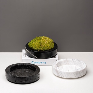 家居饰品摆件 现代轻奢天然大理石绿植花盆售楼部茶几植物花器软装