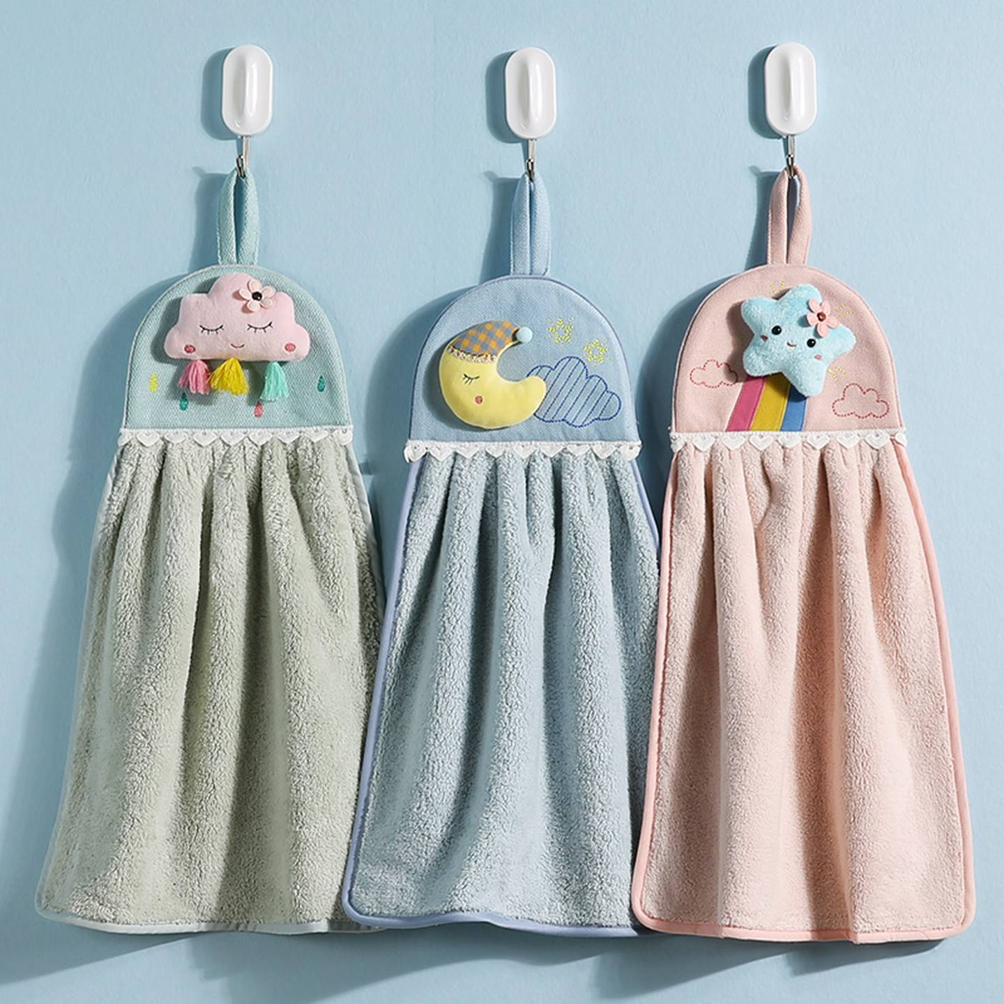 新款卡通挂式擦手巾韩式珊瑚绒家用吸水毛巾加厚方巾儿童创意可爱