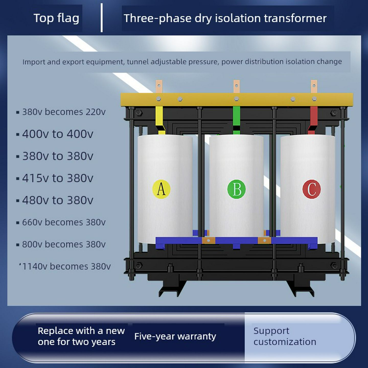 三相干式隔离变压器380v变220v转660V480V440V415升降压10KW50KVA