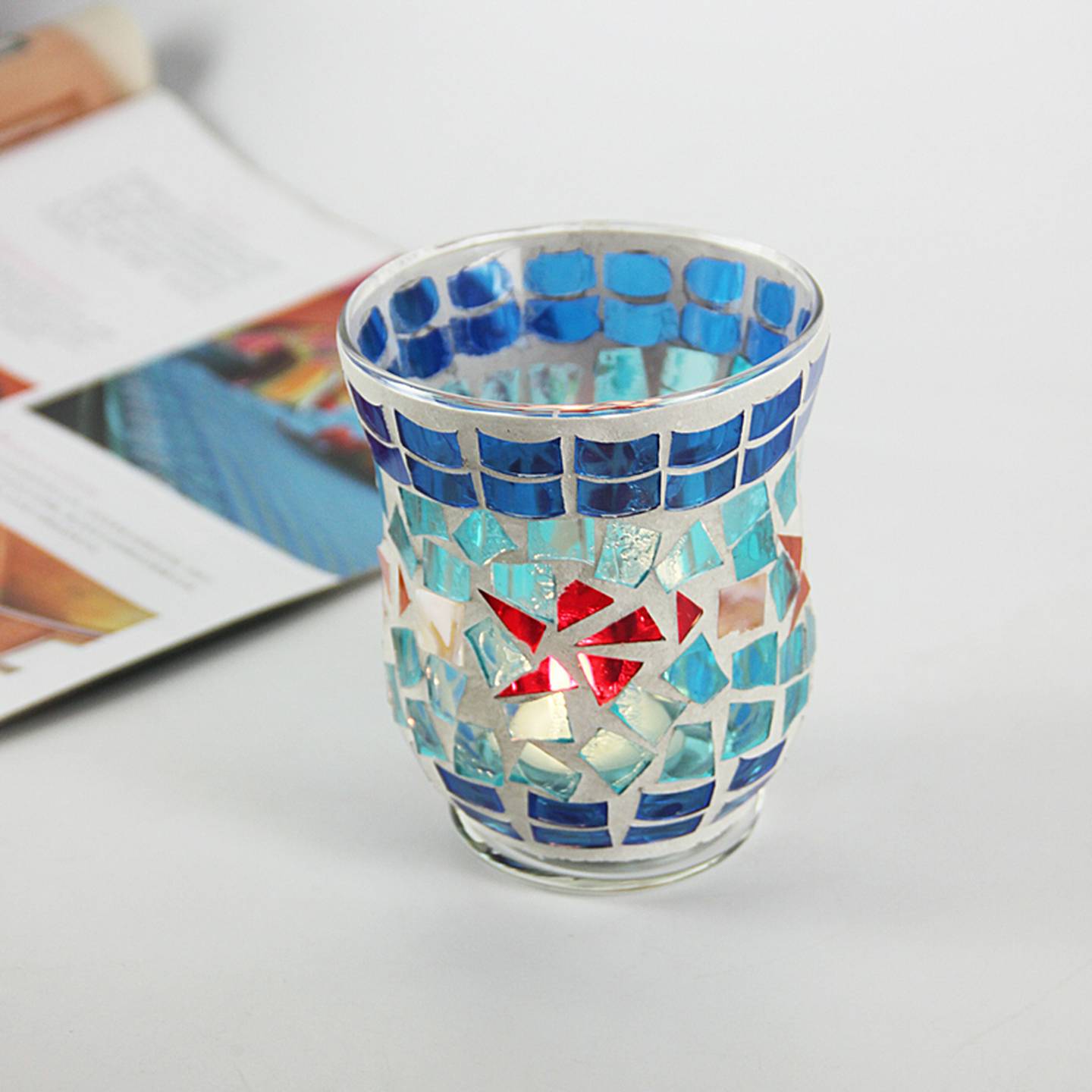 欧式手工马赛克玻璃烛台浪漫烛光晚餐防风香氛蜡烛杯装饰摆设