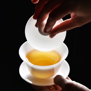 透亮如玉泡茶碗家用瓷器 德化3.8寸三才盖碗冰种玉瓷茶碗简约中式
