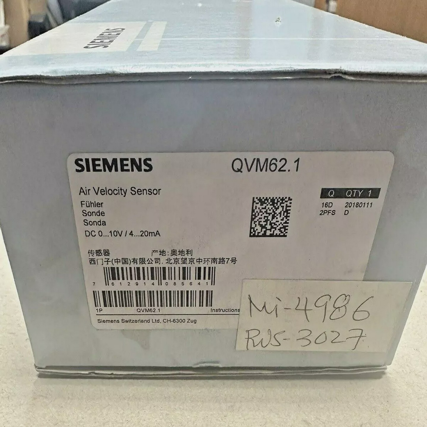 SiemensQVM62.1AirVelocitySensor0-10V(MultipleAvaila