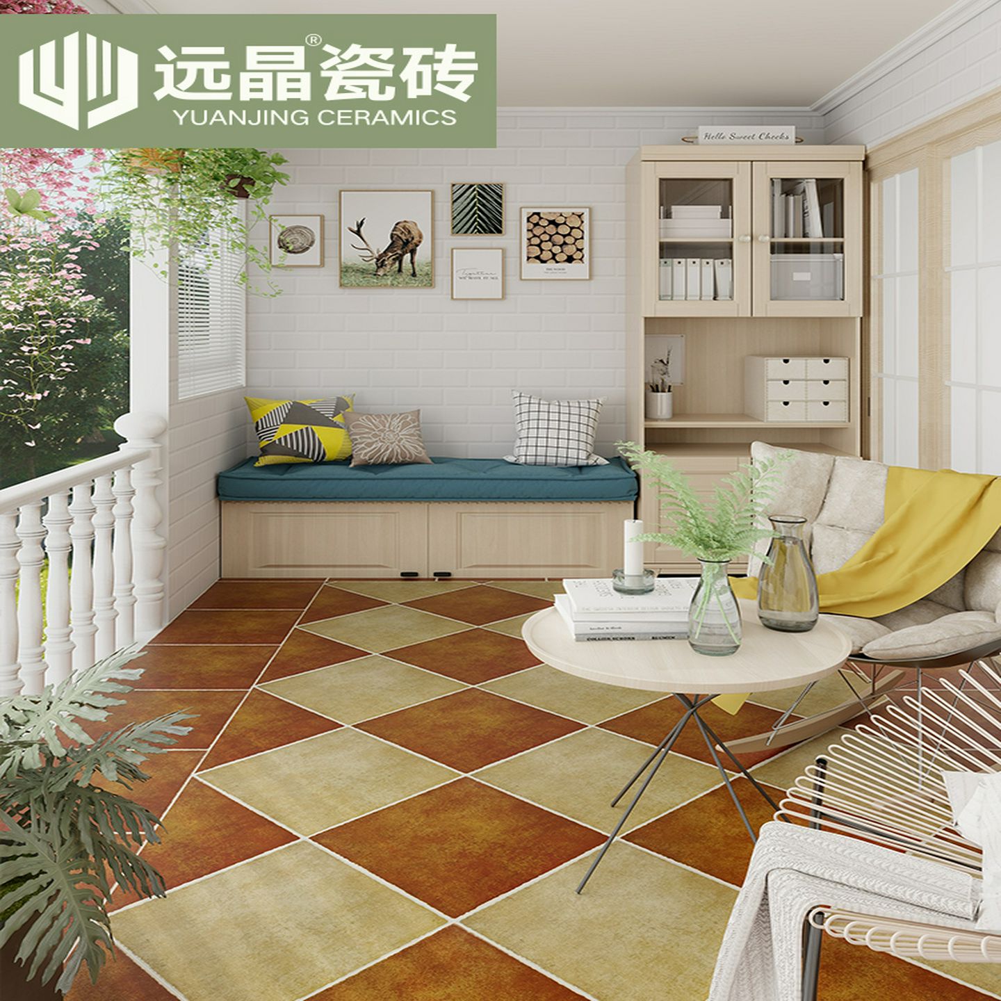 源景400X400美式田园风格彷古瓷砖阳台庭院地砖厨房浴室墙砖花园