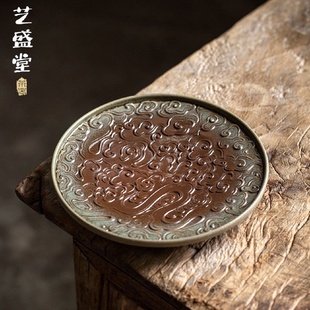 风仿古手工壶垫家用茶点盘果盘创意干泡盘茶托 粗陶窑变壶承中式