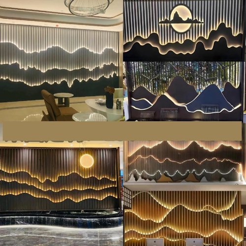 屏风隔断不锈钢假山室外金属格栅庭院遮挡入户影壁中式隔断墙定制