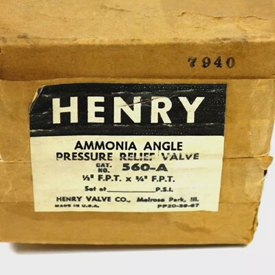 全新带盒HENRY560A压力释放阀AMMONIA角类型12英寸F.P.T.X34英寸