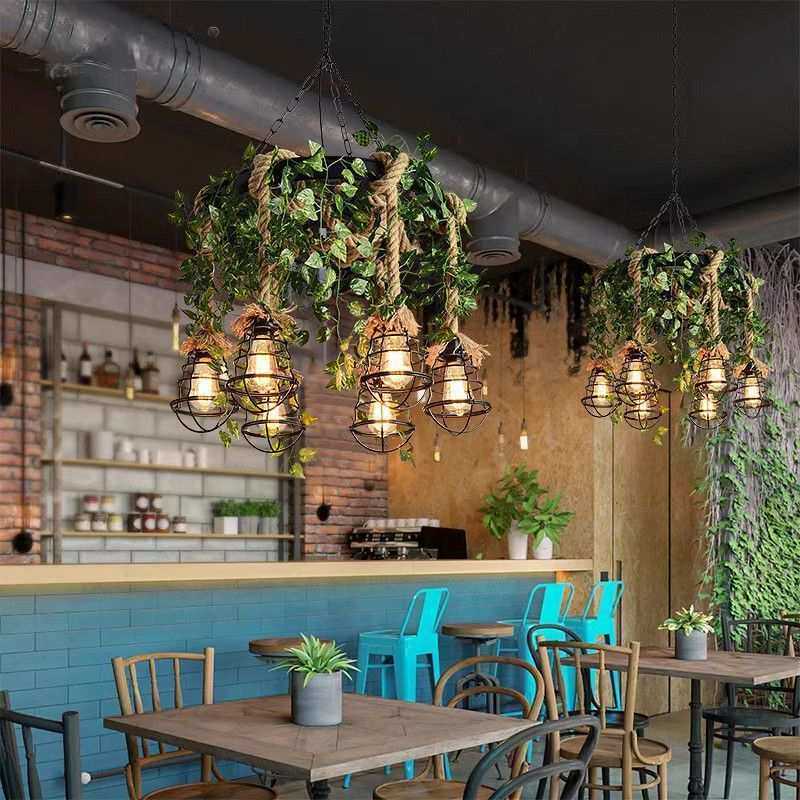 美式乡村餐厅木艺麻绳复古灯工业风复古烧烤店农庄收银台吧台吊灯
