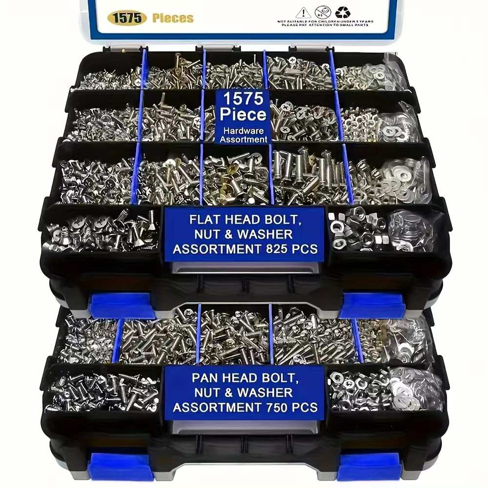 爆款跨境盒装螺丝1575pcs304不锈钢螺丝螺母套装组合盘头沉头螺钉