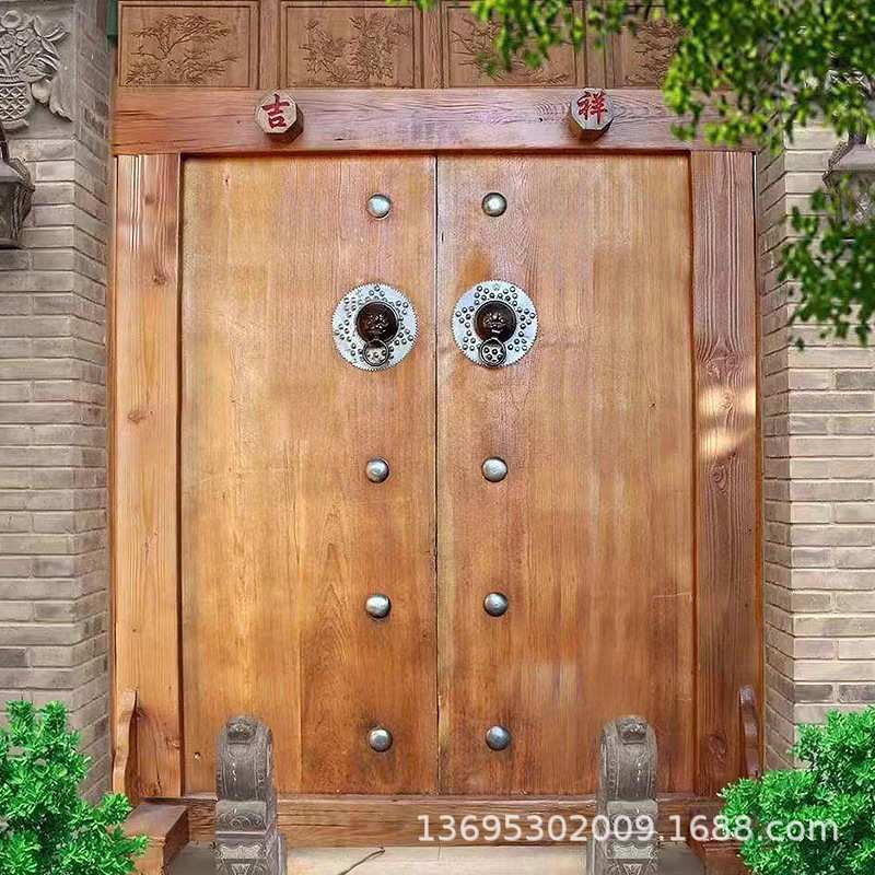 中式老榆木实木门仿古四合院别墅门庭院门老式酒店茶楼双开进户门