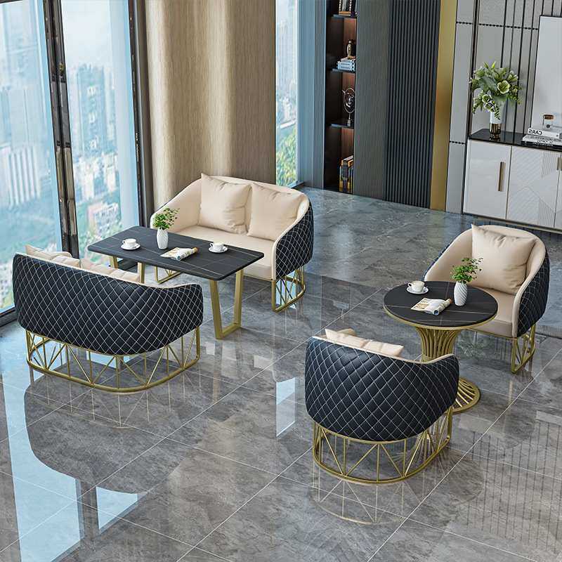 网红咖啡厅桌椅组合简约影楼接待洽谈双人商用休闲奶茶店卡座沙发