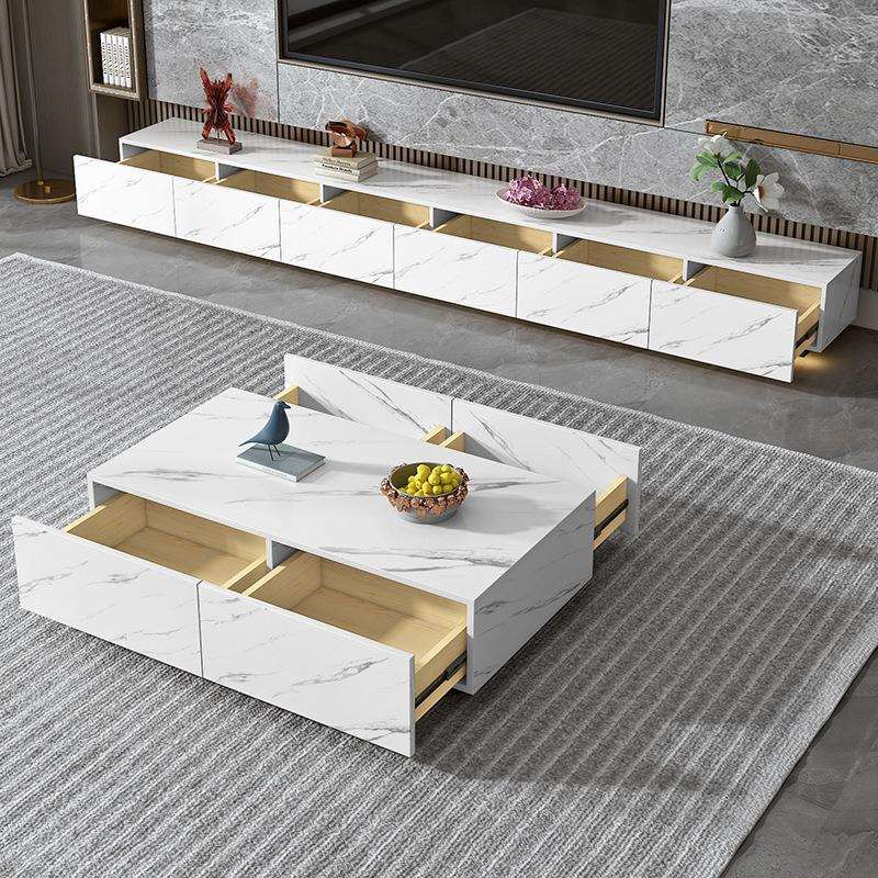 岩板电视柜现代简约茶几组合实木抽屉客厅地柜轻奢极简小户型地台