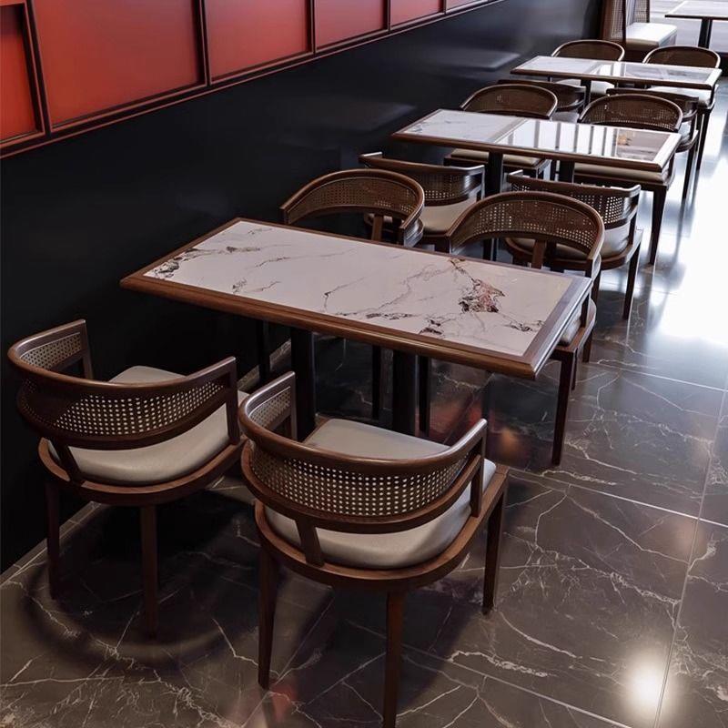钉制主题西餐厅卡座沙发茶楼餐饮店餐桌藤编实木饭店火锅桌椅组合