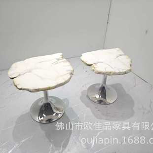 意式轻奢异形雪花石组合茶几不规则大理石高低组合咖啡桌边几